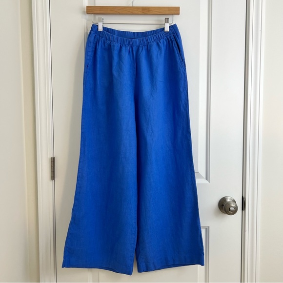 Flax Blue Wide Leg Pants Relaxed Fit - Picture 2 of 12